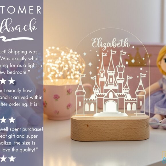 Personalized Castle Night Light – Custom LED Lamp for Kids - Picture 7 of 8